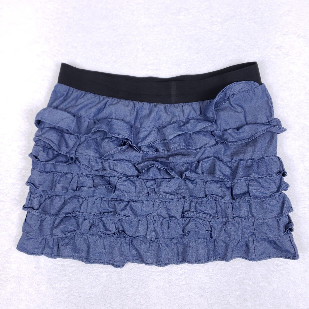 She‎ Said Ruffle Mini Skirt Large Blue Cotton Tiered Layers Boho Cottagecore Y2K